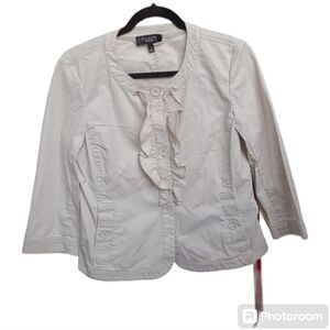 TALBOTS Women’s Khaki Front Ruffle 3/4 Sleeve Jacket Size 6‎